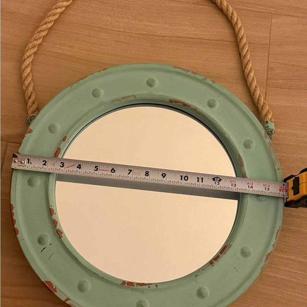 Rustic Green Beachy/Nautical Round Hanging Wall Mirror